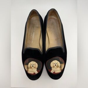 Stubbs & Wootton Black Velvet Loafers with Dog Embroidery